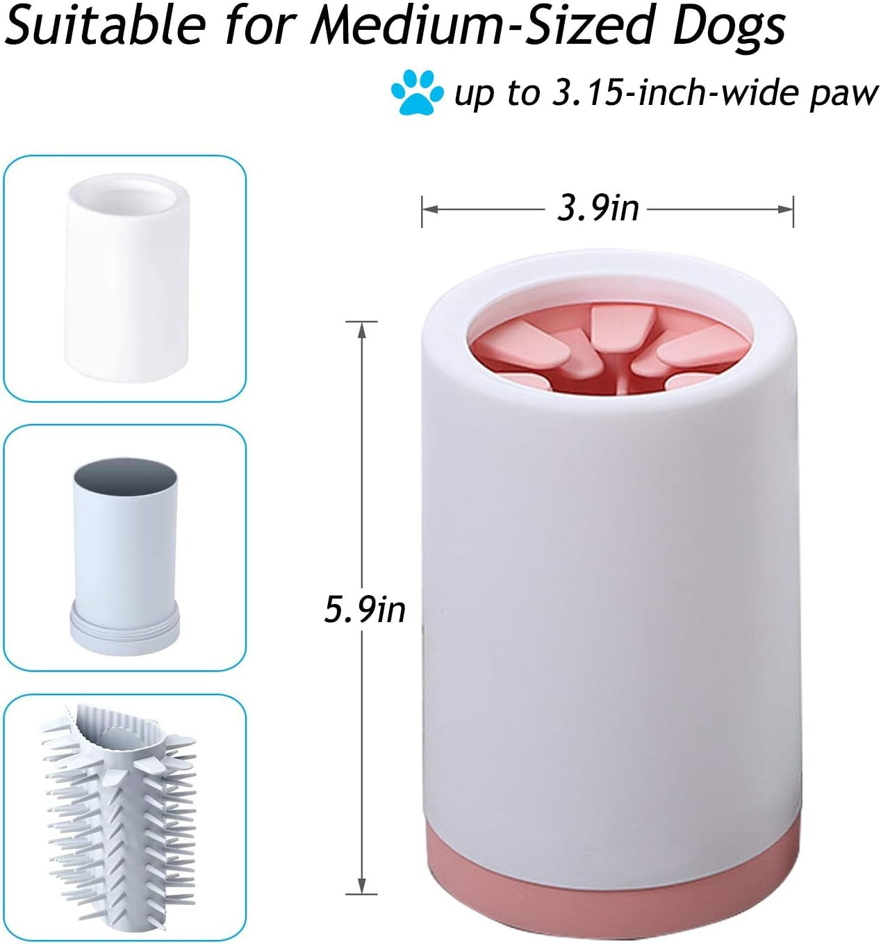 Portable Foot Washer Cup for Small, Medium Dogs and Cats - Muddy Paw Cleaner, Pink L